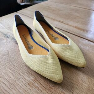 Rothys The Point Marigold Mustard Yellow Slip On Flat Casual Shoe Sz 7 Blue Trim